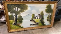 Large Spanish Oil Painting with Wide Ornate