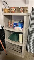 Tan Plastic Storage Shelf and Contents, Seed