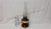 Vintage Wooden Base Oil Lamp with Metal Band