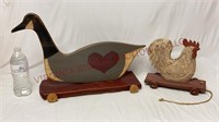 Pull Behind Wooden Goose & Rooster Decor