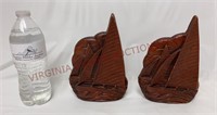 Vintage Faux Wood Sailboat Ship Nautical Bookends