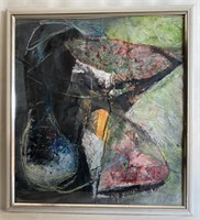Framed and signed abstract art piece, torn paper,
