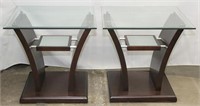 Pair of beveled glass top end tables, modern style