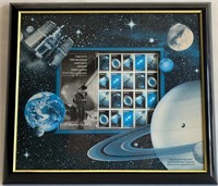 Framed Hubble Space Telescope sheet of stamps,