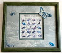 Framed Insects & Spiders stamp sheet, 17" x 15"