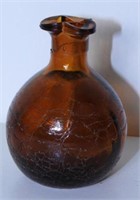 Lot #217 - Amber crackle glass ink bottle 3”