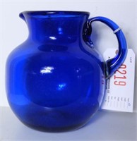Lot #219 - Large Cobalt handled pitcher 10”