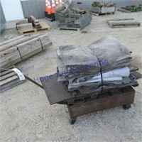 metal cart w/wood top & blankets