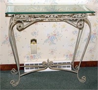 wrought iron glass top stand, 36"w x 14" x 34"h