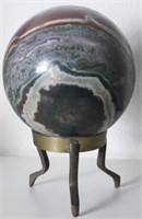 Lot #249 - Sculpted stone sphere on stand 6”
