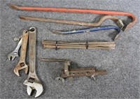 (3) Wrecking bars, (4) adjustable wrenches,