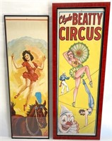 (2) framed Circus posters - 13.5" x 40.5" & 16.25"