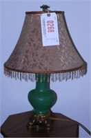 Lot #268 - Green Jade floral lamp with brass
