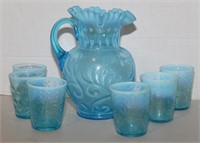 Blue opalescent 7 pc water set