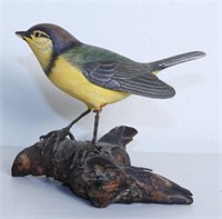 Lot #343 - Miniature carved Gold Finch on wooden