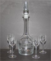 Crystal wine decanter and 4 stem wines