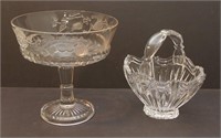Fruit pattern glass compote, crystal glass basket