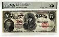1907 US Note Legal Tender, Graded - Five Dollars