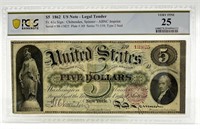 1862 US Note Legal Tender, Graded - Five Dollars