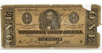 Confederate States of America One Dollar Note