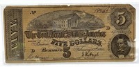 1864 Confederate States of America Five Dollar