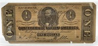 1864 Confederate States of America One Dollar