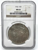 1922 Peace Dollar, NGC Graded