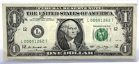 Low Serial Number One Dollar Federal Reserve Note