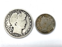 1901 Barber Half Dollar and 1907 V-Nickel