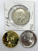 1967, 2013, and 2016 Kennedy Half Dollars (one