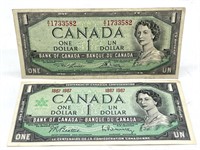 (2) Canada One Dollar Notes - 1967 and 1954