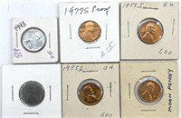 1969 Lincoln Moon Penny, (2) 1943 Steel Cent