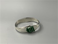 Mexican Sterling Silver Hinged Cuff with Malachite