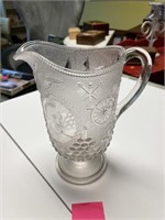Vintage EAPG Clear Glass Pitcher with Battle Scene