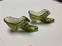 Vintage Hobnail Green Glass Shoe