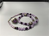 Purple (Amethyst)? Bead and Silver Necklace