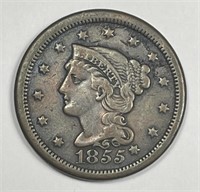 1855 Braided Hair Large Cent Very Fine VF