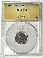 1913-D Lincoln Cent ANACS EF45 XF45