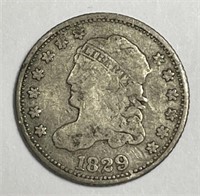 1829 Capped Bust Silver Half Dime Fine F+