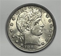 1892 Barber Silver Quarter Uncirculated UNC