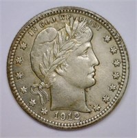 1912 Barber Silver Quarter About Uncirculated AU