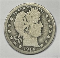 1914-S Barber Silver Quarter About Good AG