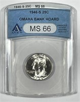 1946-S Washington Quarter Omaha Bank ANACS MS66