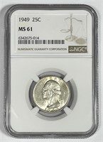 1949 Washington Silver Quarter NGC MS61