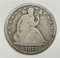 1875 Seated Liberty Silver Half Good G