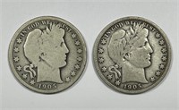 1905 P & S Barber Silver Half Pair