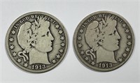 1913 D & S Barber Silver Half Pair