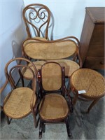 CANE CHAIRS, STOOLS AND BENCH