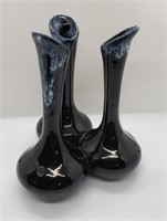 Van Briggle Mid-Century triple bud vase in black