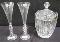Pair of Champagne flutes and Block crystal